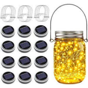 Mason Jar Solar Lights for Outside,12 Pack 30 LED Fairy Firefly Lights Mason Jar
